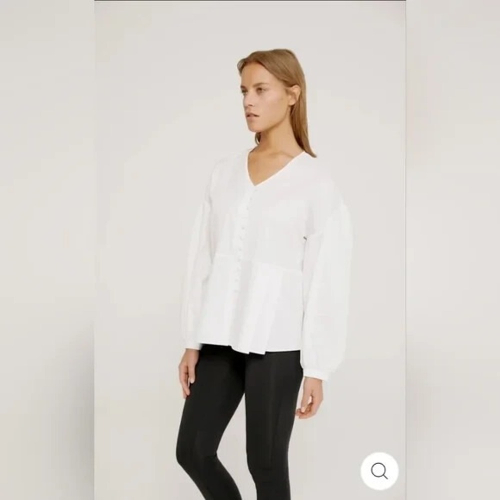 NWT|Harshman Billie 100% Cotton Popover V Neck Blouse Button Detailing White 1X - Picture 3 of 7